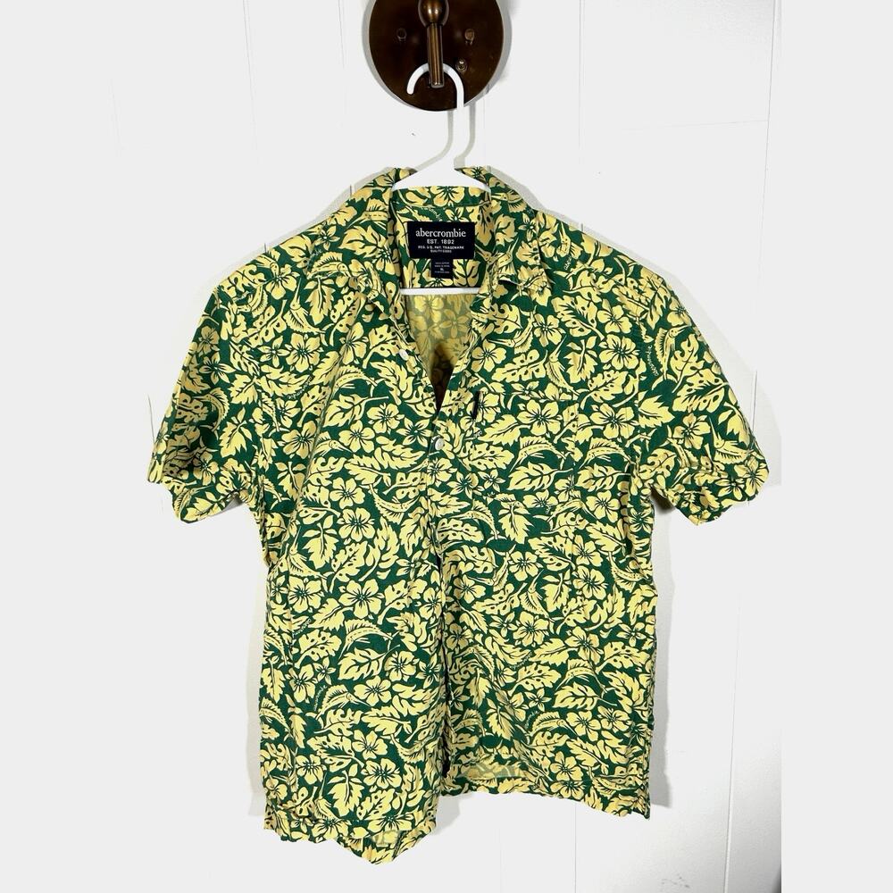 Vintage Abercrombie & Fitch Y2K Marlin Floral Shirt Men XL Green Yellow Tropical